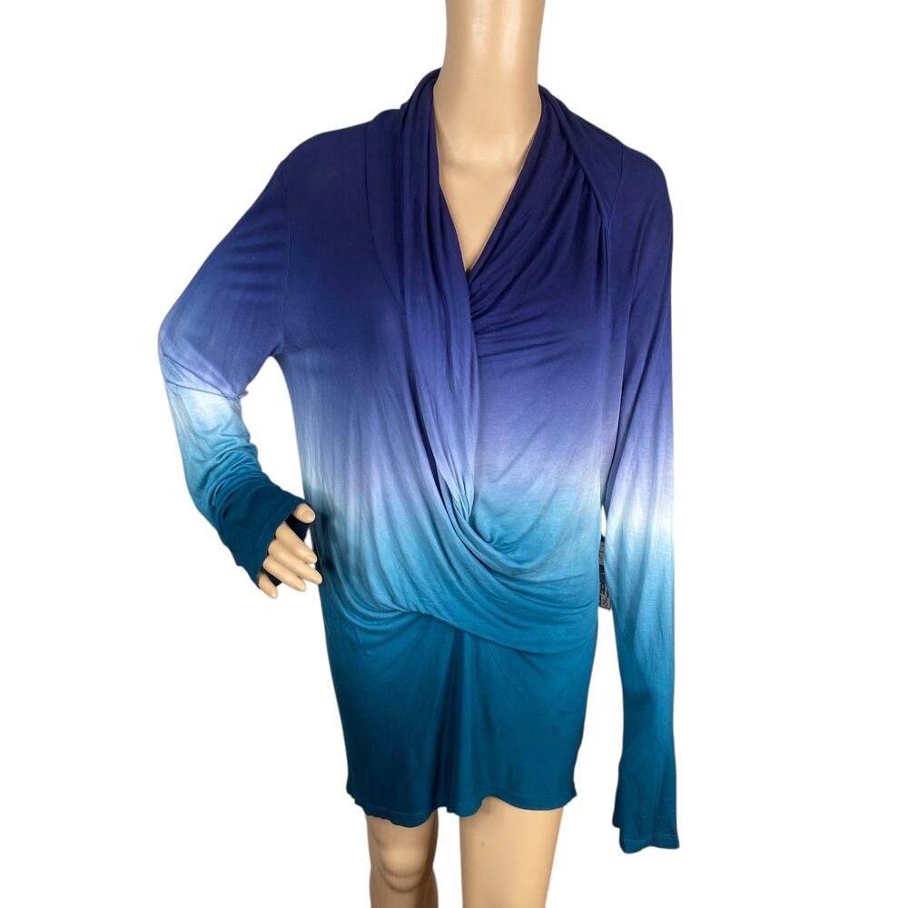 NWT Young Fabulous & Broke YFB Blue Ombre Twist Front Rayon Tunic Top Large L